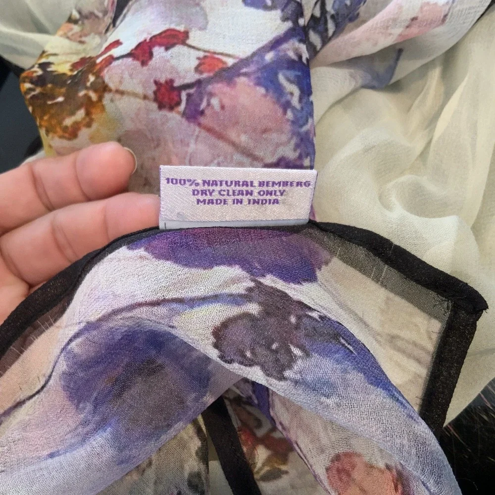 Sevya Handmade Scarf One Size Silk Floral Sheer Multicolor‎ Fairy Feminine EUC